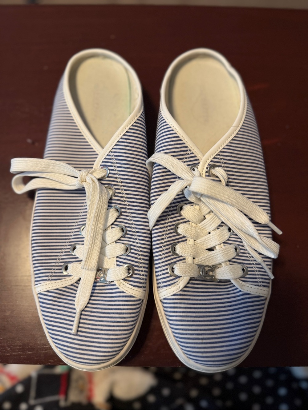 Striped Canvas Mule Sneakers Blue and White Size 9